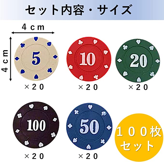 楽天市場】カジノチップセット 100枚 カジノコイン アクリルケース付