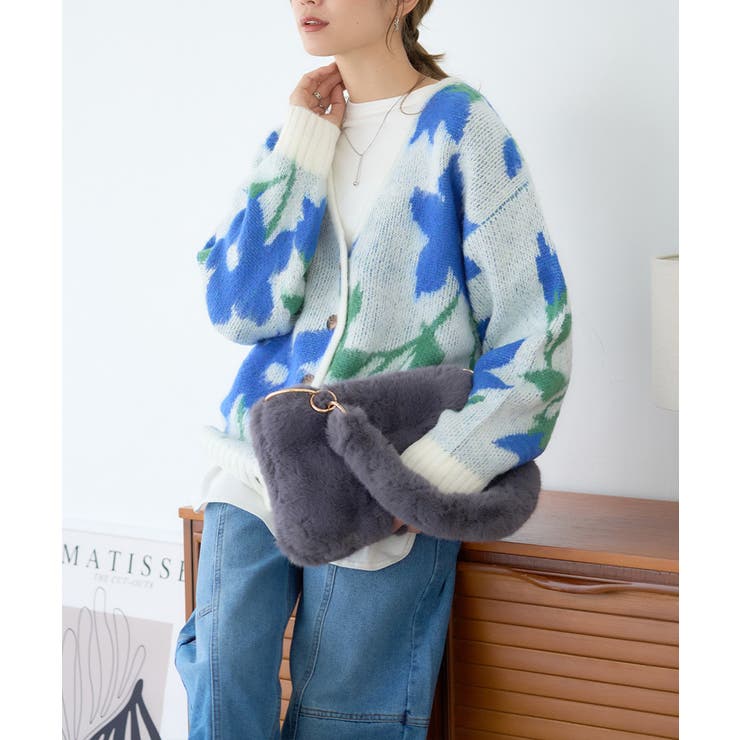 楽天市場】Growing Rich フラワー柄モヘアタッチニットカーディガン