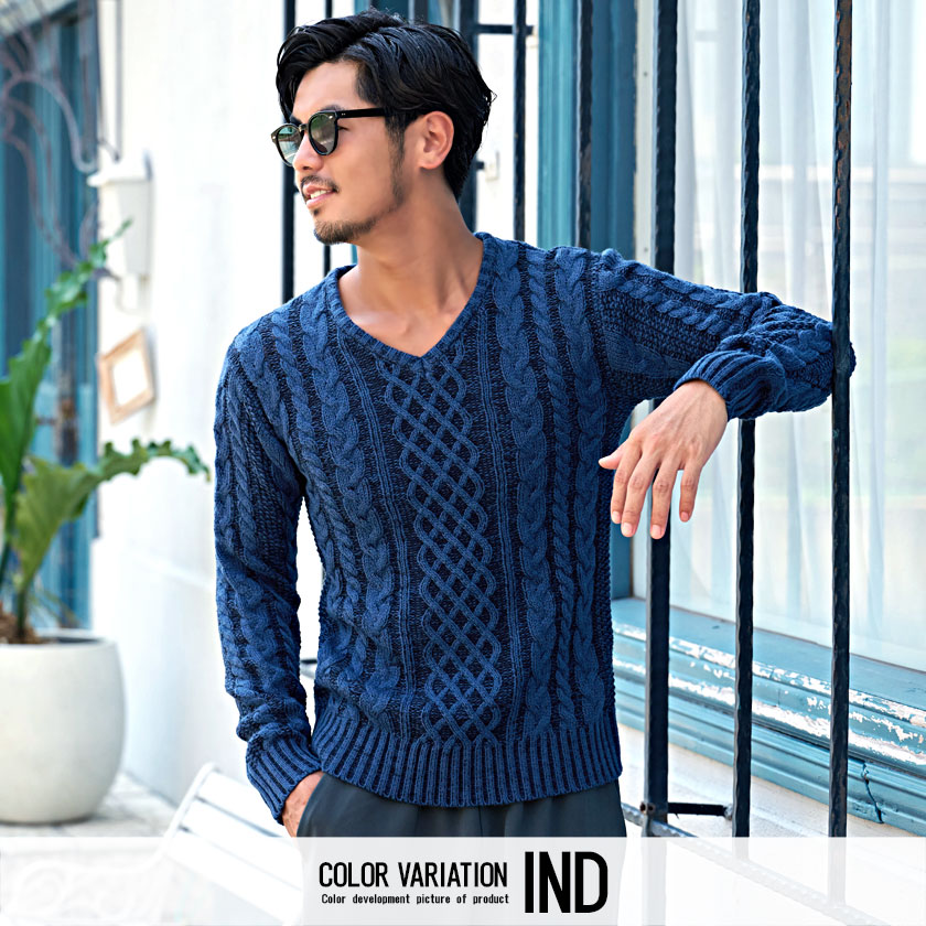 楽天市場】ニット セーター メンズ ブランド おしゃれ ケーブル編み V
