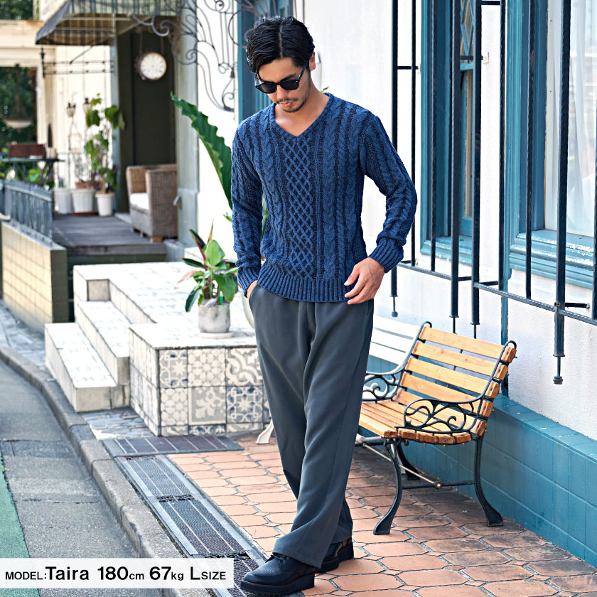 楽天市場】ニット セーター メンズ ブランド おしゃれ ケーブル編み V