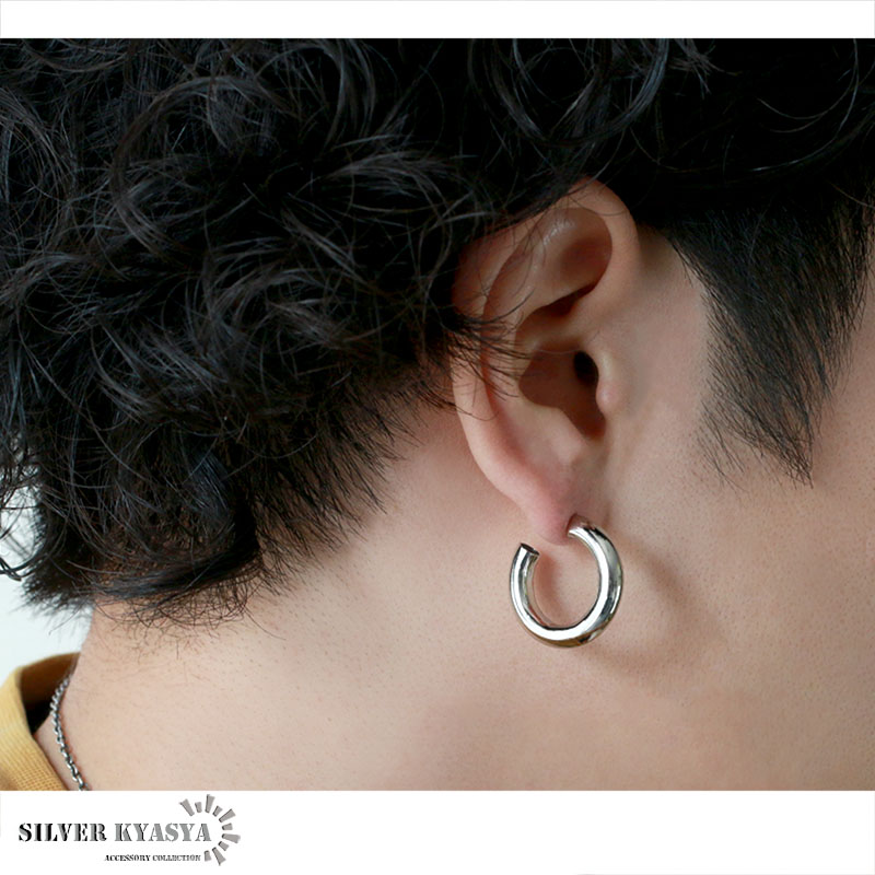 楽天市場】両耳用 シルバー925 チャンキーフープピアス シンプルフープ
