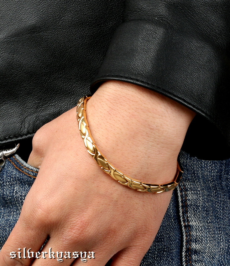 楽天市場】磁気ブレスレット メンズ ステンレス ゴールド 18金