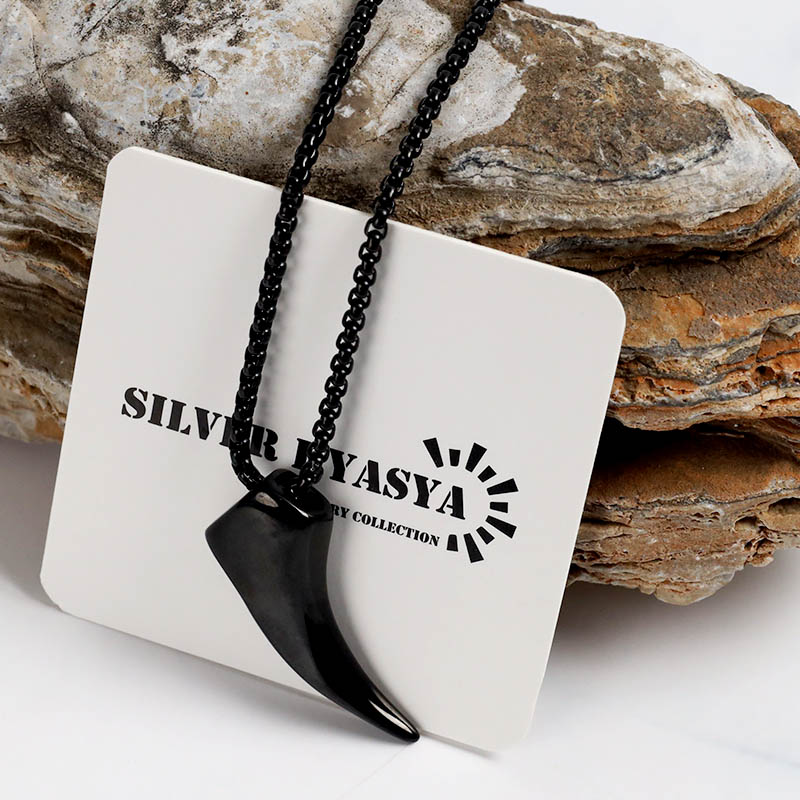 楽天市場】ステンレス 狼の牙 ネックレス シルバー シンプル ブラック