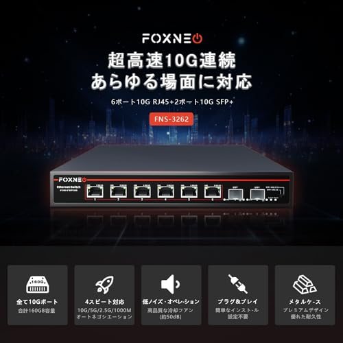 楽天市場】FOXNEO 10gbps スイッチングハブ 8ポート(10G RJ45*6と10G