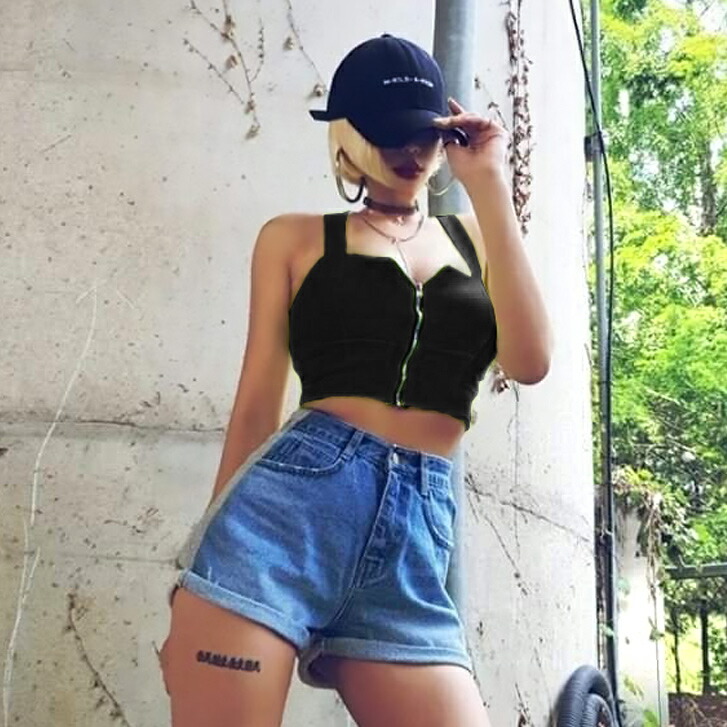 楽天市場】送料無料 フロントジップキャミ ショートキャミ ベアトップ