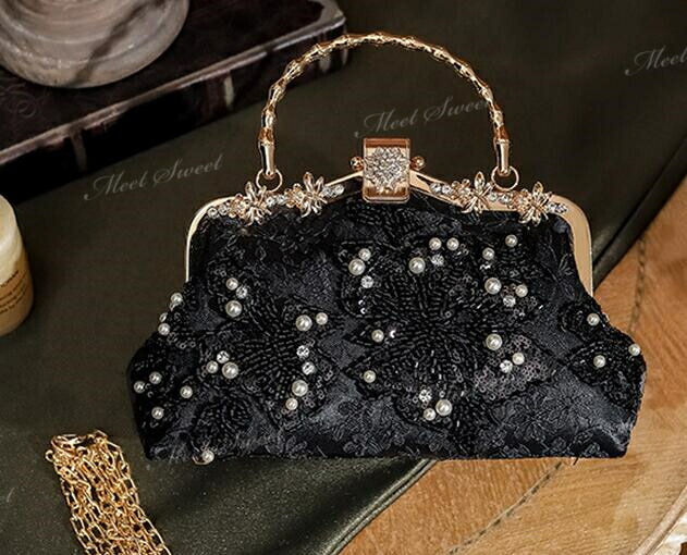 楽天市場】パーティーバッグ 2way 口金 ブラック ビーズ ハンドバッグ