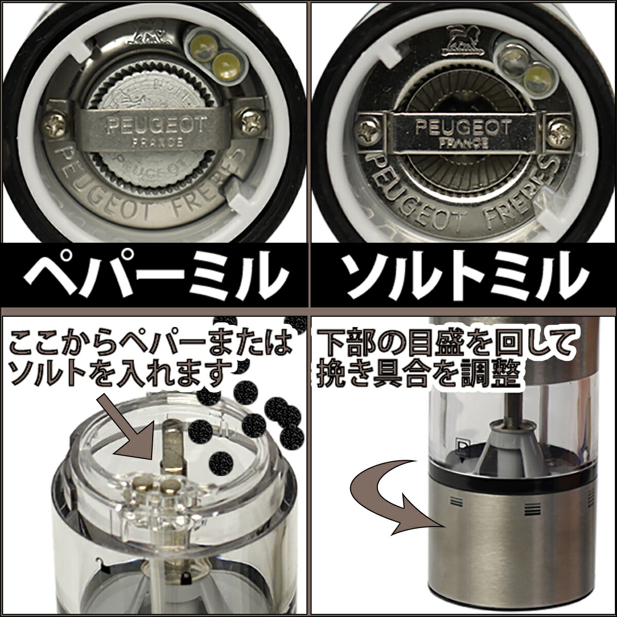 楽天市場】PEUGEOT（プジョー） 電動ペッパーミル・ソルトミル エリス