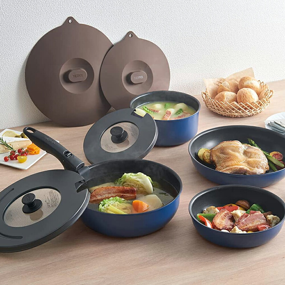 新品未開封☆ガス火用 サーモス 取っ手のとれるフライパン9点セット