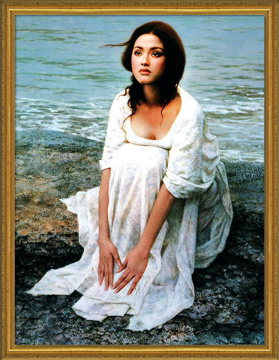 油絵 菅家令子 絵 絵画 インテリア 額付(銀) F4-071512 人物 女性 油絵