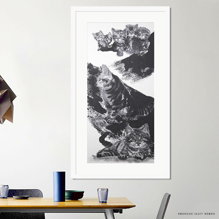 楽天市場】本田一誠 猫水墨画【夢想】モダンなグレー系インテリアに