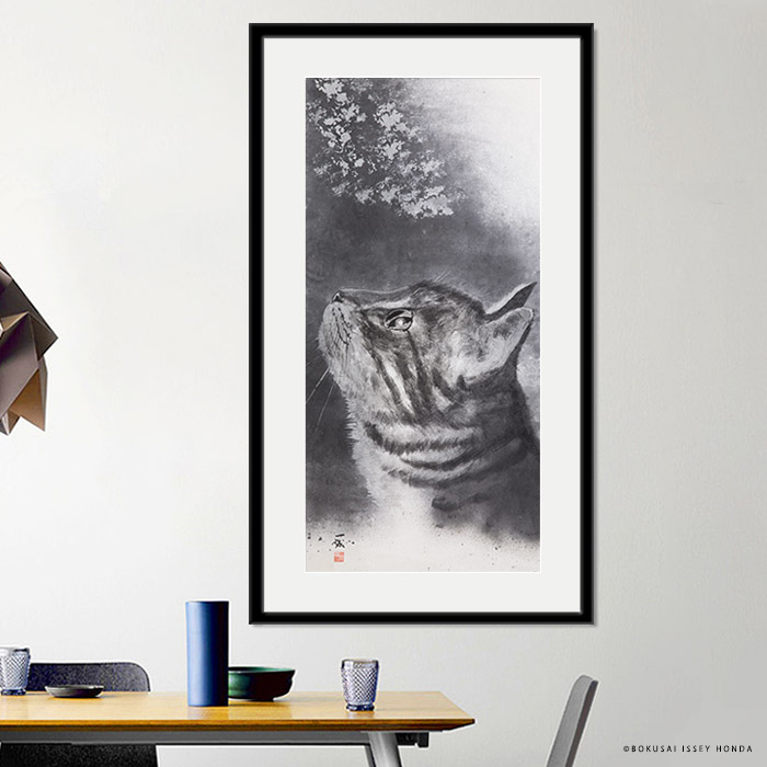 楽天市場】本田一誠 猫水墨画【夢】縦長 グレイッシュインテリアに合う