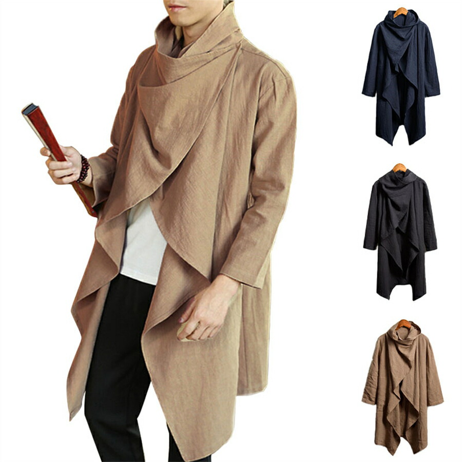 楽天市場】メンズ綿麻マントロング不規則マント2025秋の新作長袖コート