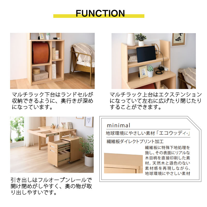 楽天市場】ミニマル MDF-152WT/デスクセット【学習家具/子供部屋