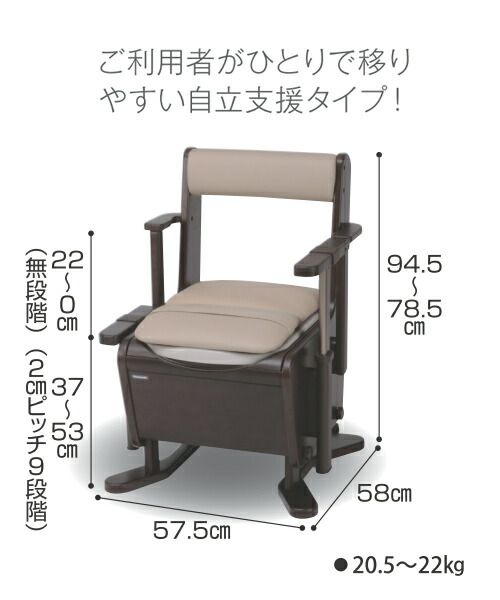 楽天市場】ポータブルトイレ 家具調トイレ 座楽 ひじ掛け昇降 ソフト