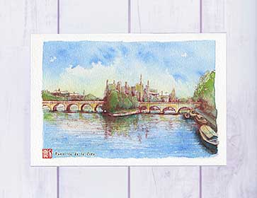 油彩画「ジェラジカ運河にかかっている橋」Vellani Marchi 油彩画