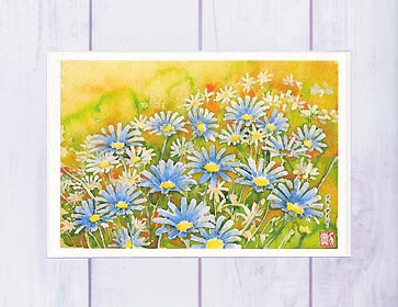 楽天市場】ブルーデイジー ( 菊 デイジー 水彩画 風景画 )☆当店