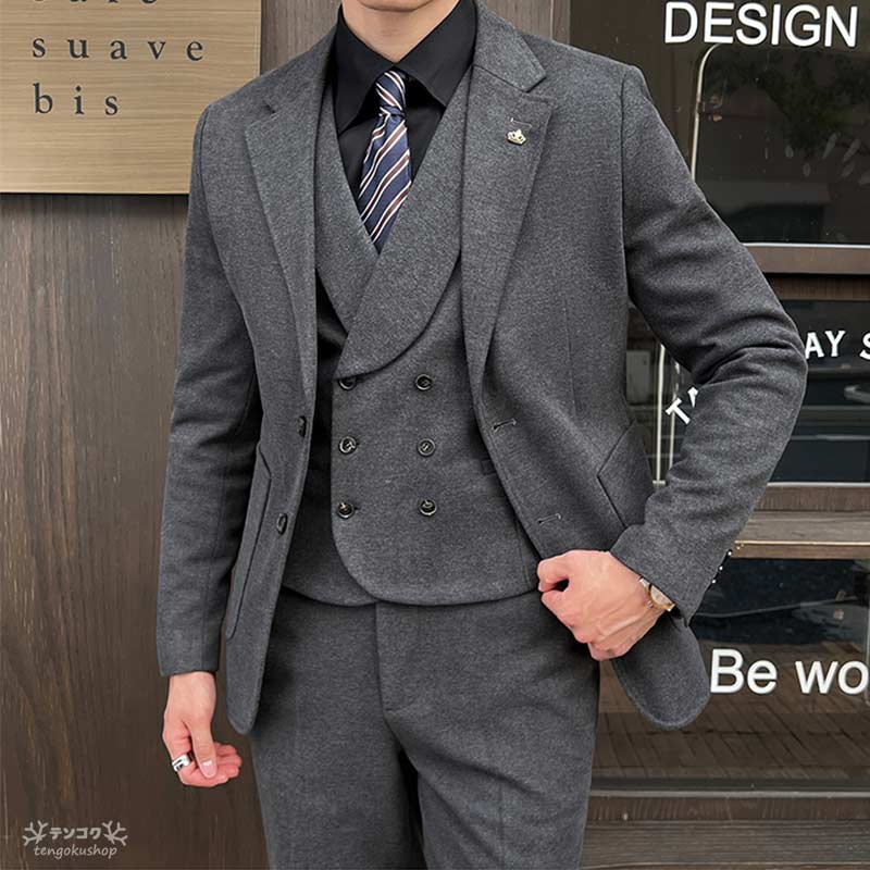 楽天市場】全3色 メンズスーツ スリーピース スーツ ダブルブレスト