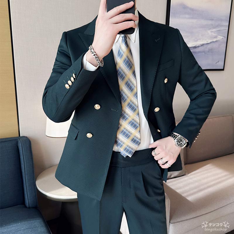楽天市場】全5色 メンズスーツ 無地 ダブルブレスト ビジネススーツ