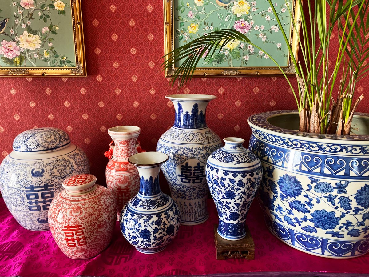 楽天市場】花瓶 飾り壺 ジンジャージャー ダブルハピネス シノワズリ