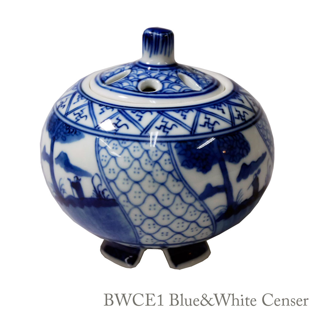 楽天市場】香炉 アロマポット シノワズリ 陶器 青白 蓋付き 吉祥文様