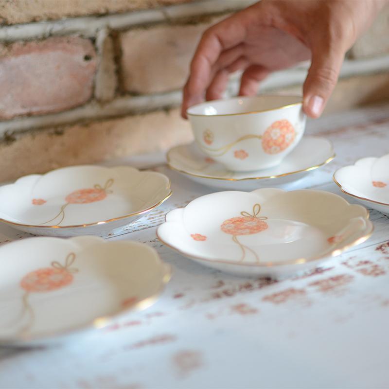 ふじむらさき 大倉陶園 花毬 湯呑揃 5客 ふじむらさき 大倉陶園 花毬