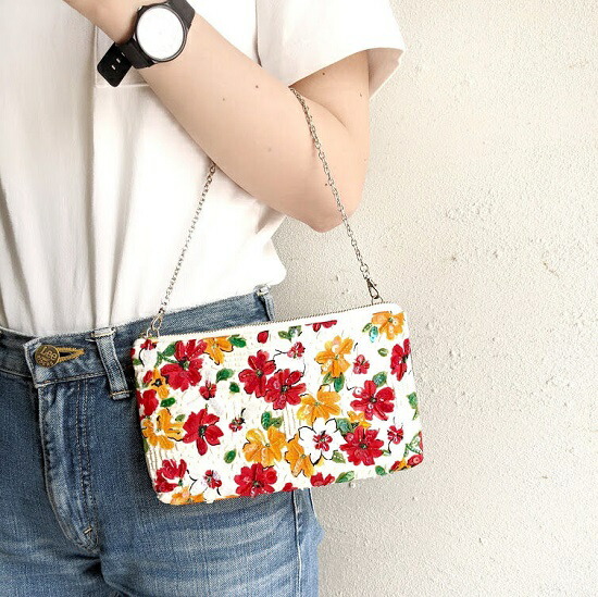 楽天市場】チリア 田川啓二 花柄ビーズ刺繍ポーチ エコバッグ付 : 田川