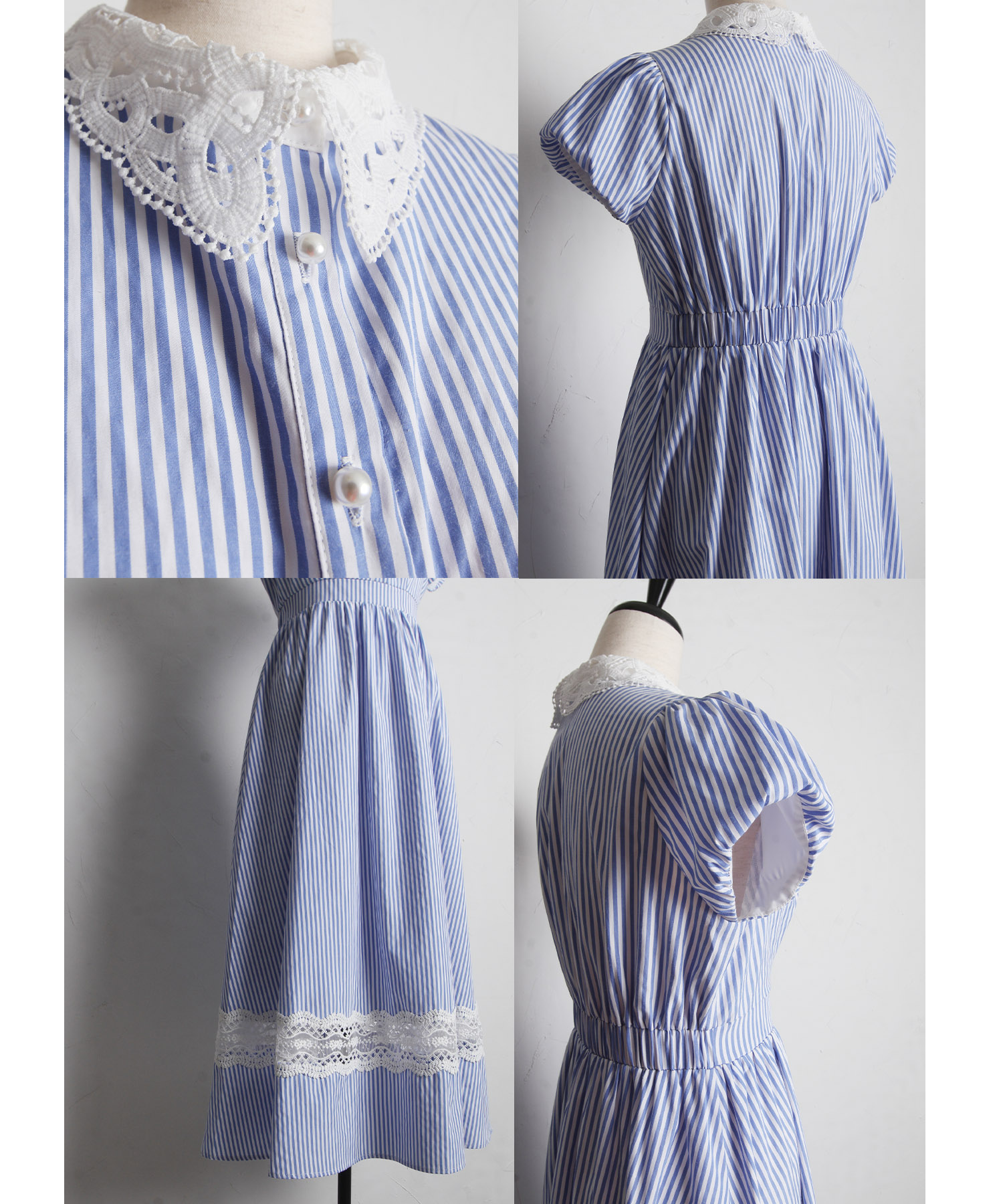 楽天市場】パール釦レース×ストライプシャツワンピース【fadisea