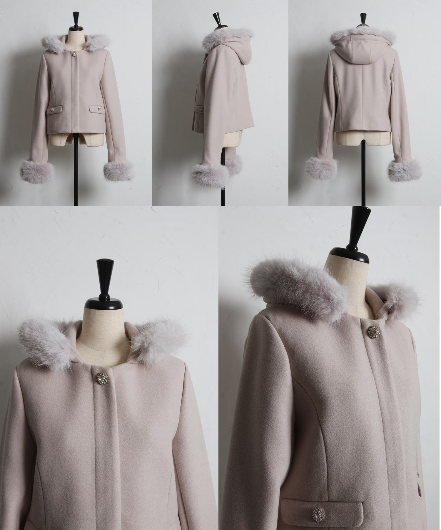 楽天市場】取り外し可能なファー付きビジュー装飾ショートコート