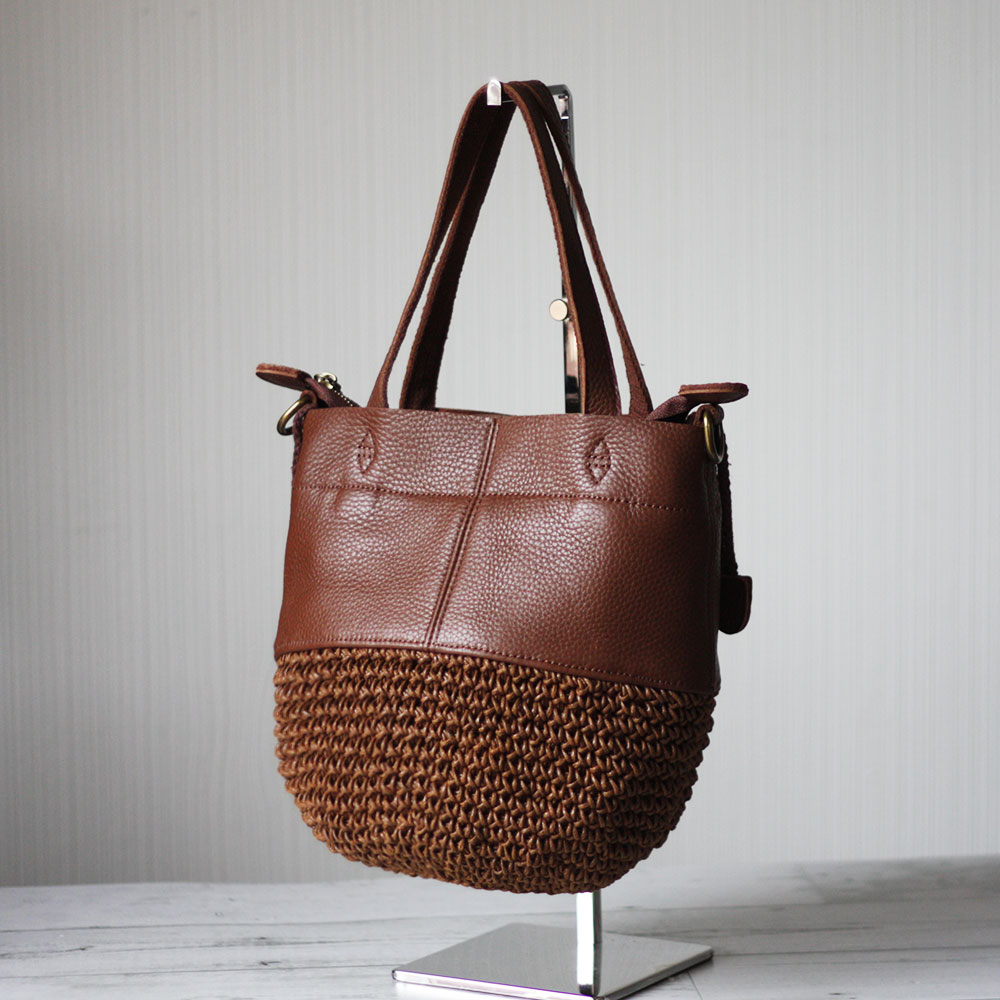 楽天市場】本革遣いのかごバッグ 編みバッグ 巾着バッグ ショルダー