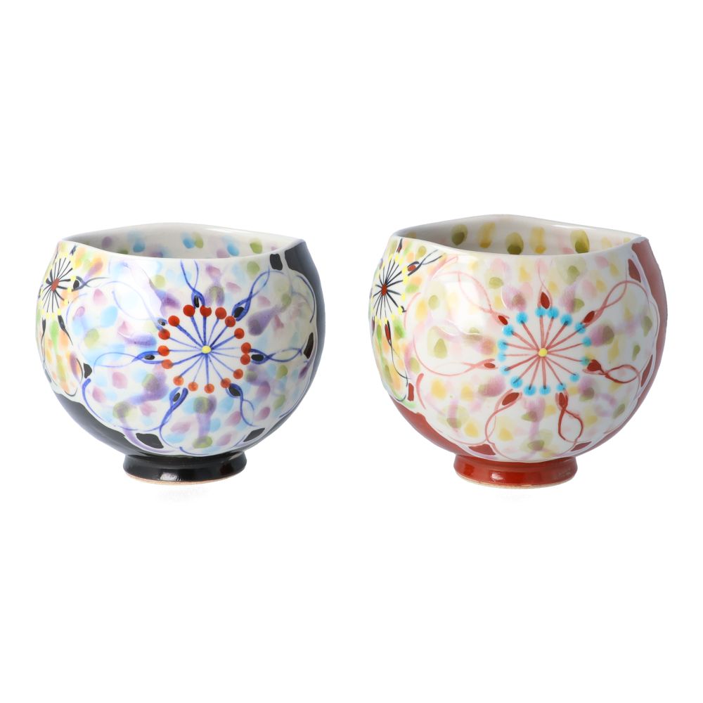 楽天市場】九谷焼 いっぷく碗 彩色のはな（黒・赤） / 虚空蔵窯