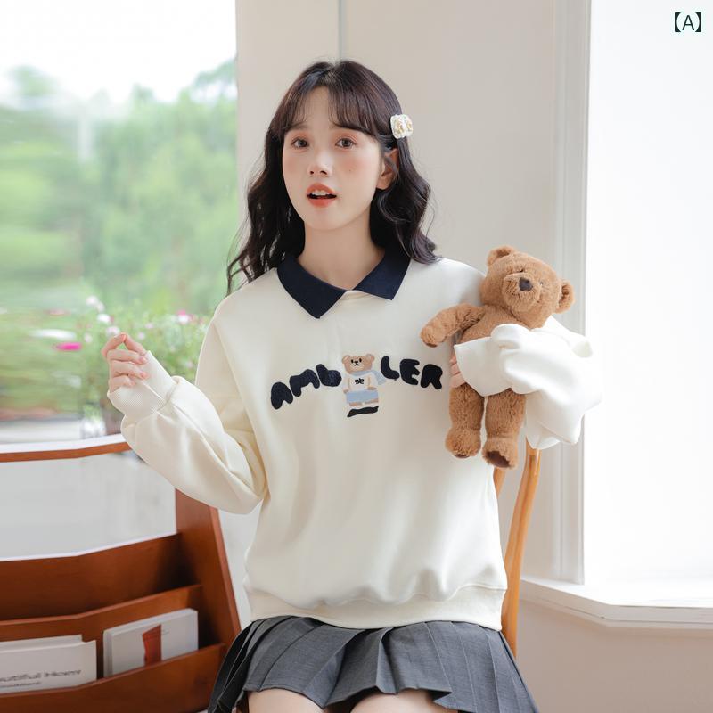 楽天市場】レディース ファッション ス ポロ襟 クマ 刺繍 長袖