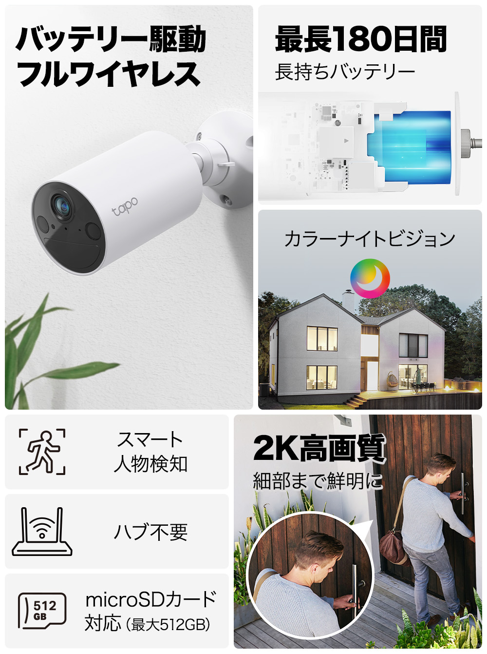 楽天市場】Tapo 屋外/室内 防犯カメラ 電池式 WiFカメラ 見守りカメラ