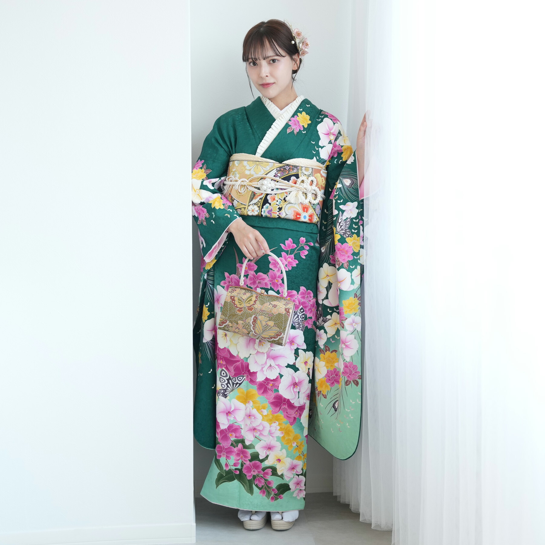 楽天市場】【レンタル】【振袖 正絹着物+正絹袋帯 21点セット 絵羽 緑