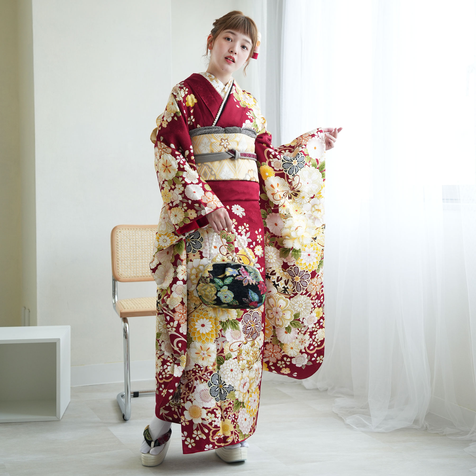 楽天市場】【レンタル】【振袖 正絹着物+袋帯 21点セット 絵羽 深紅に