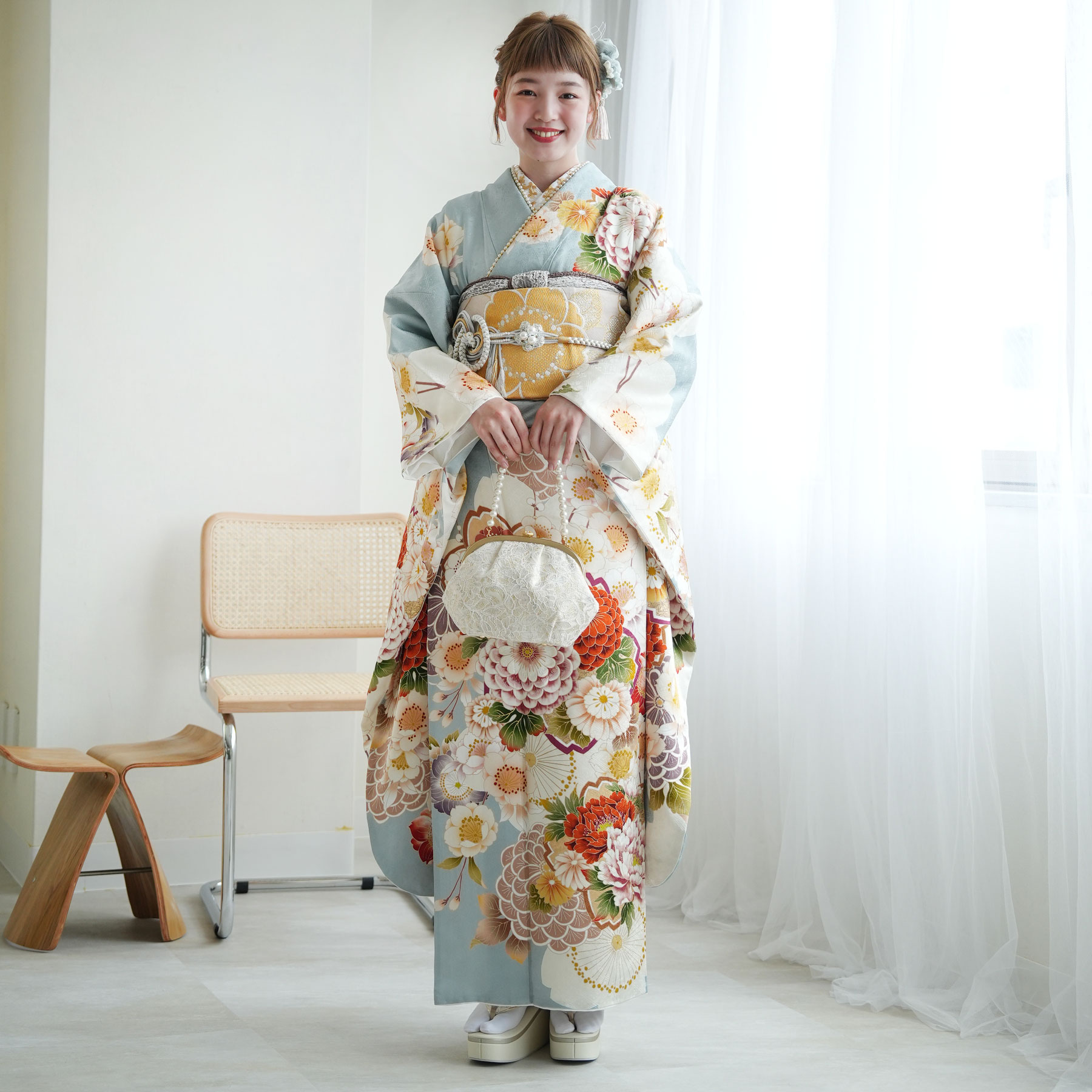 楽天市場】【レンタル】【振袖 正絹着物+袋帯 21点セット 絵羽 ブルー