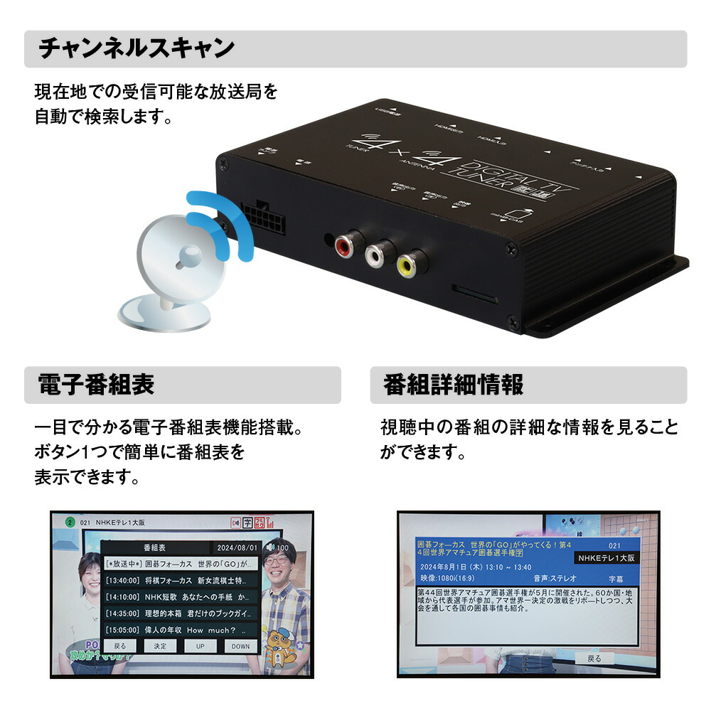 楽天市場】地デジチューナー フルセグチューナー 4x4 車載 車載用 HDMI