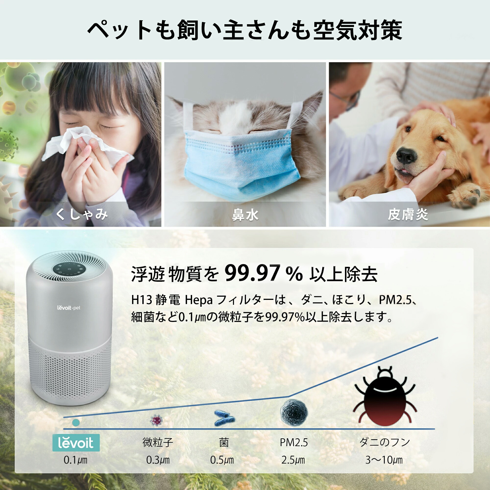 楽天市場】【2,300円OFFクーポン】空気清浄機 Levoit ペット向け