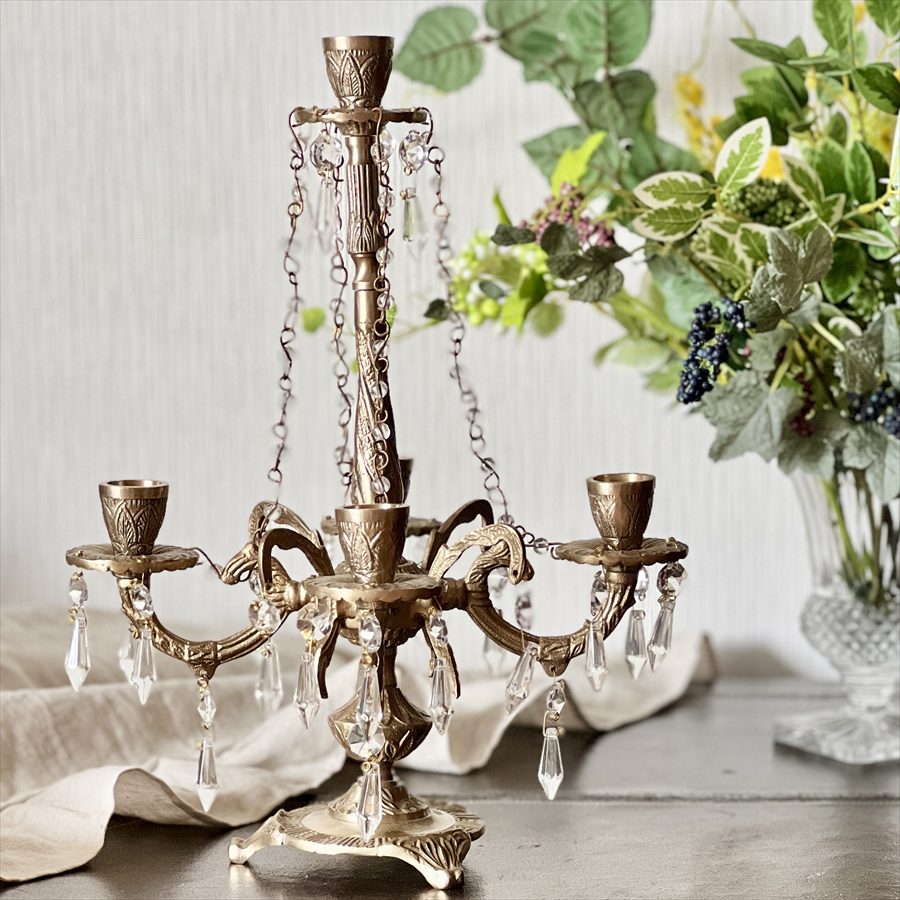 楽天市場】シャンデリア型キャンドルスタンド 真鍮 アンティーク調
