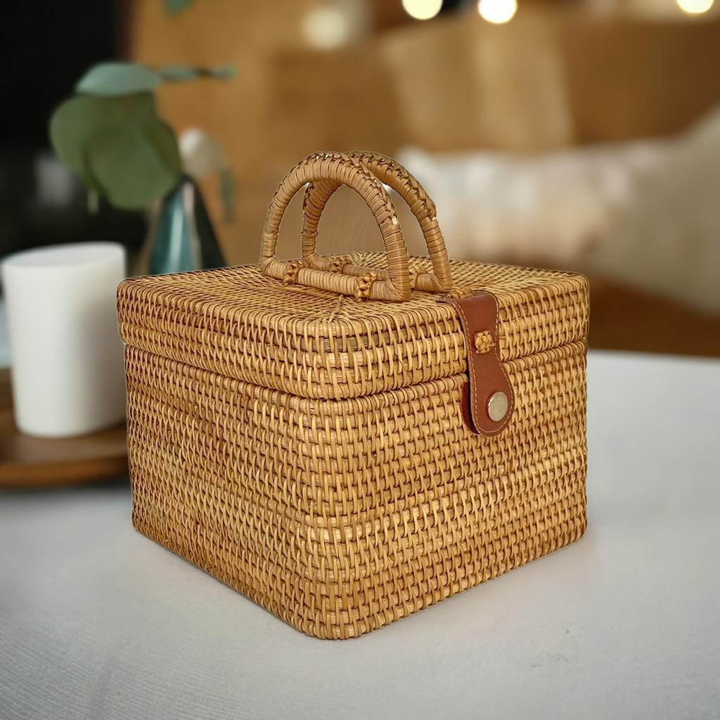 楽天市場】籐 ピクニック バスケット 英国風 ふた付き 四角 ベトナム