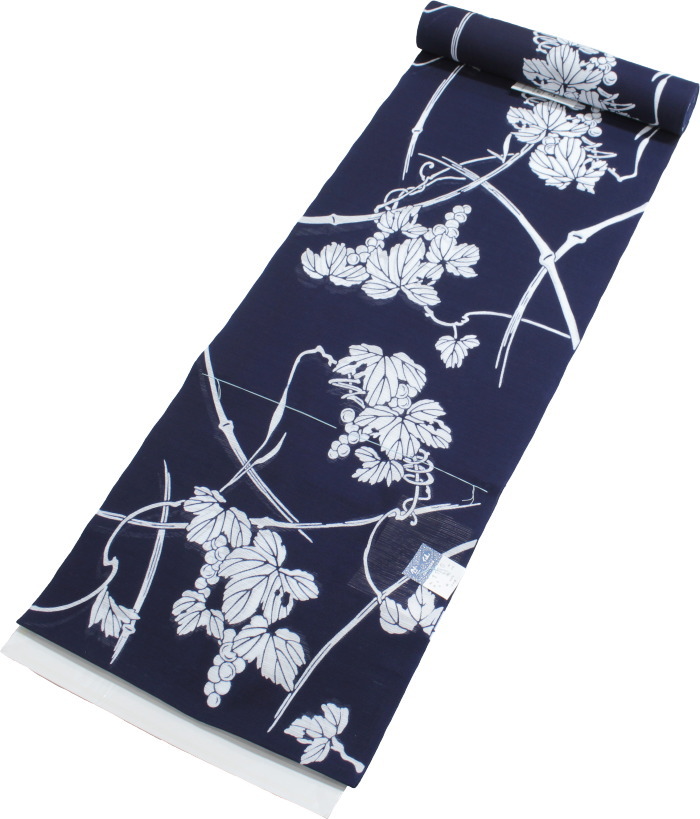 楽天市場】竺仙 浴衣 ちくせん 反物 ゆかた 綿絽 地染 紺 葡萄 2025年