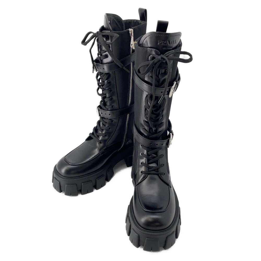 楽天市場】プラダ ロングブーツ モノリス ポーチ付 コンバットブーツ