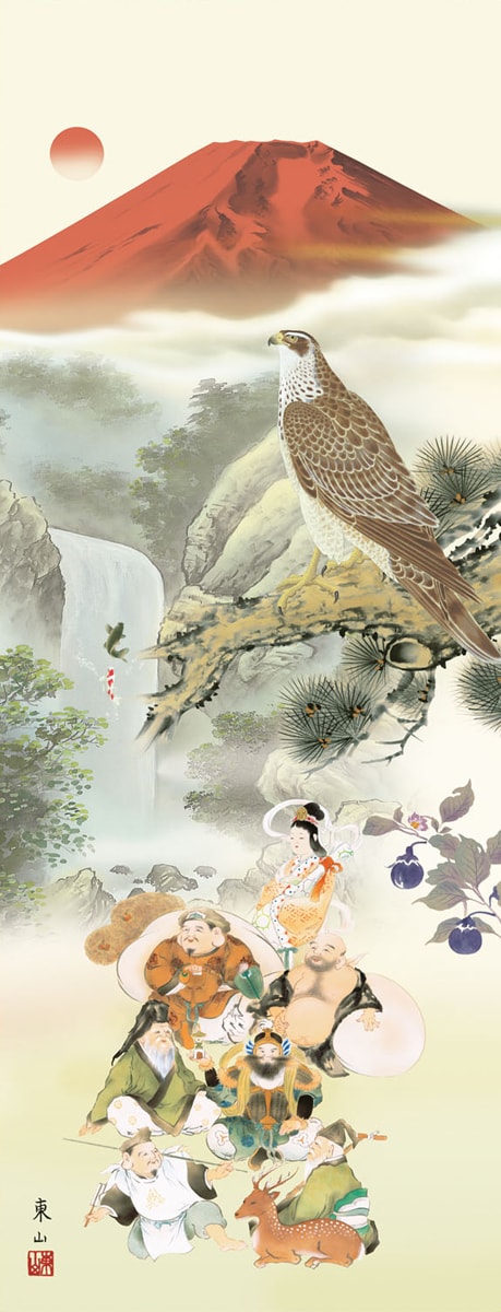 楽天市場】掛け軸 掛軸(かけじく)販売専門店[尺三立]吉祥初夢福徳図