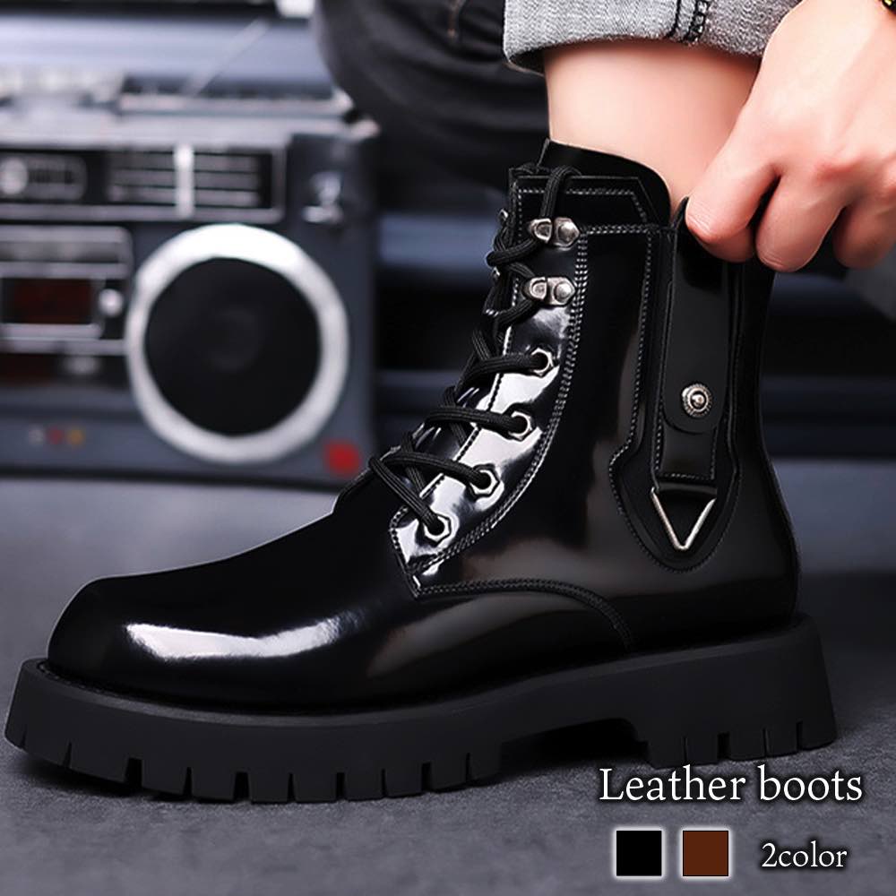 楽天市場】ブーツ メンズ レザーブーツ 靴 黒 軽い 秋 冬 ジッパー