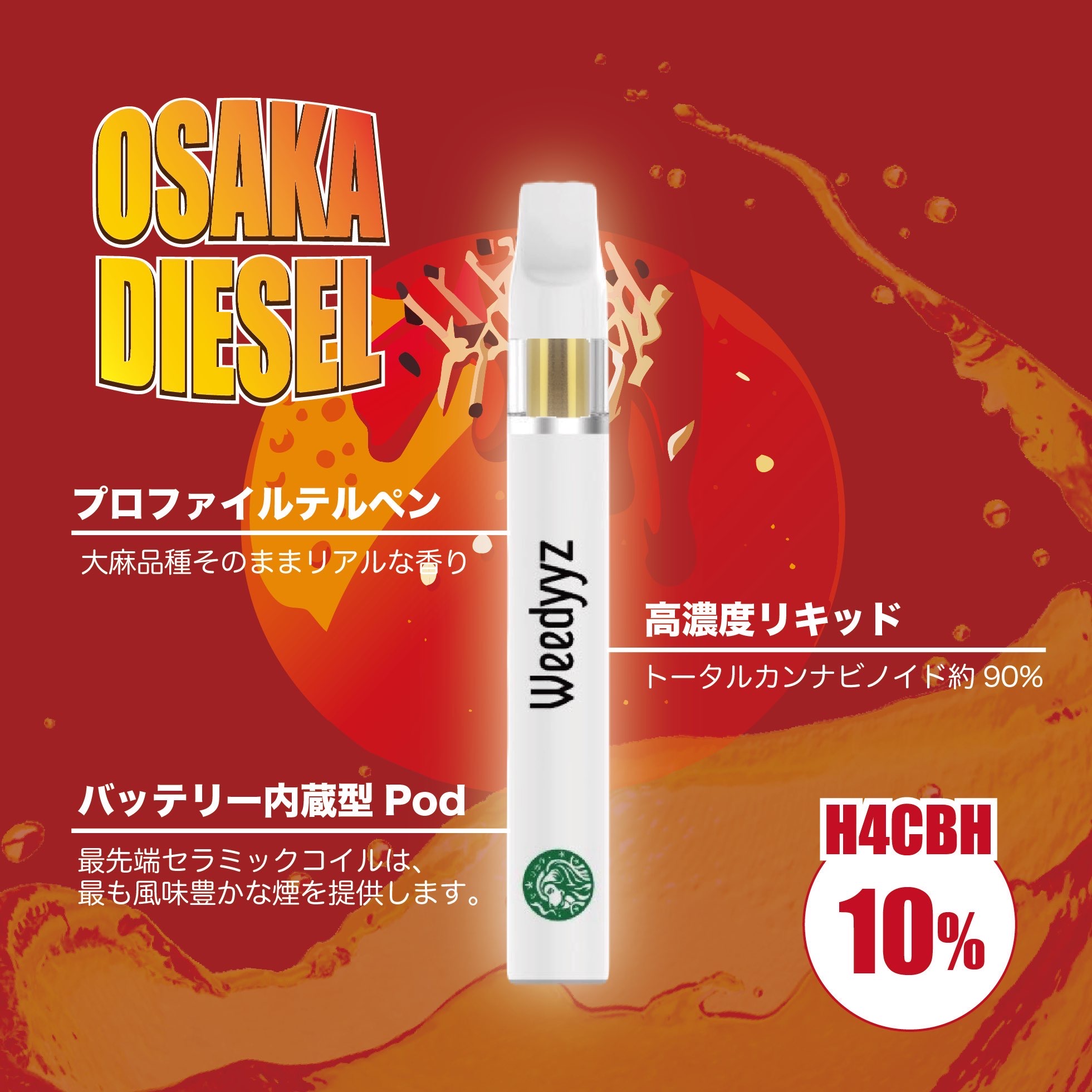 楽天市場】H4CBHリキッド 10% Osaka Diesel 使い捨て バッテリー内蔵型