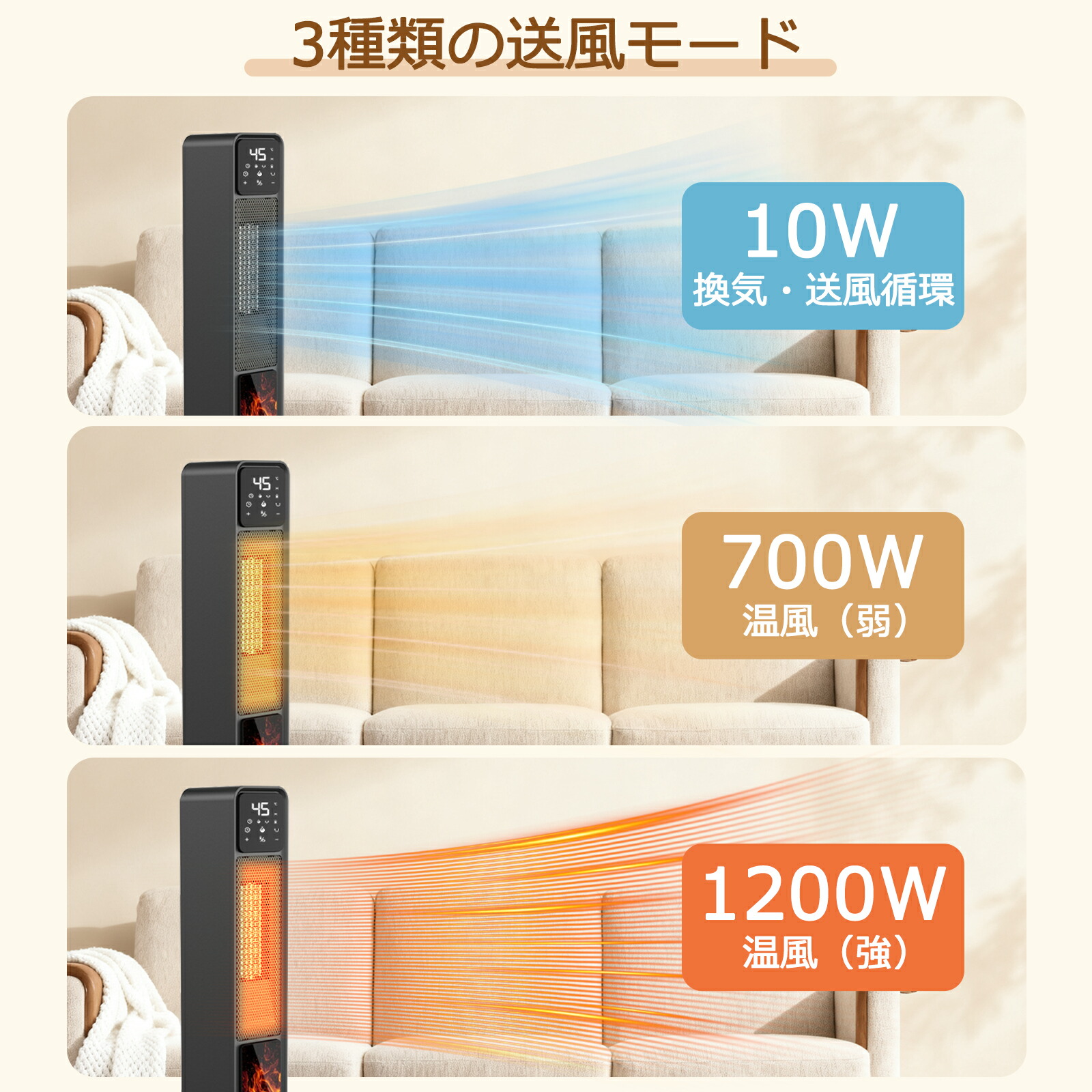 楽天市場】セラミックヒーター 速暖 大風量 省エネ 左右首振り 静音