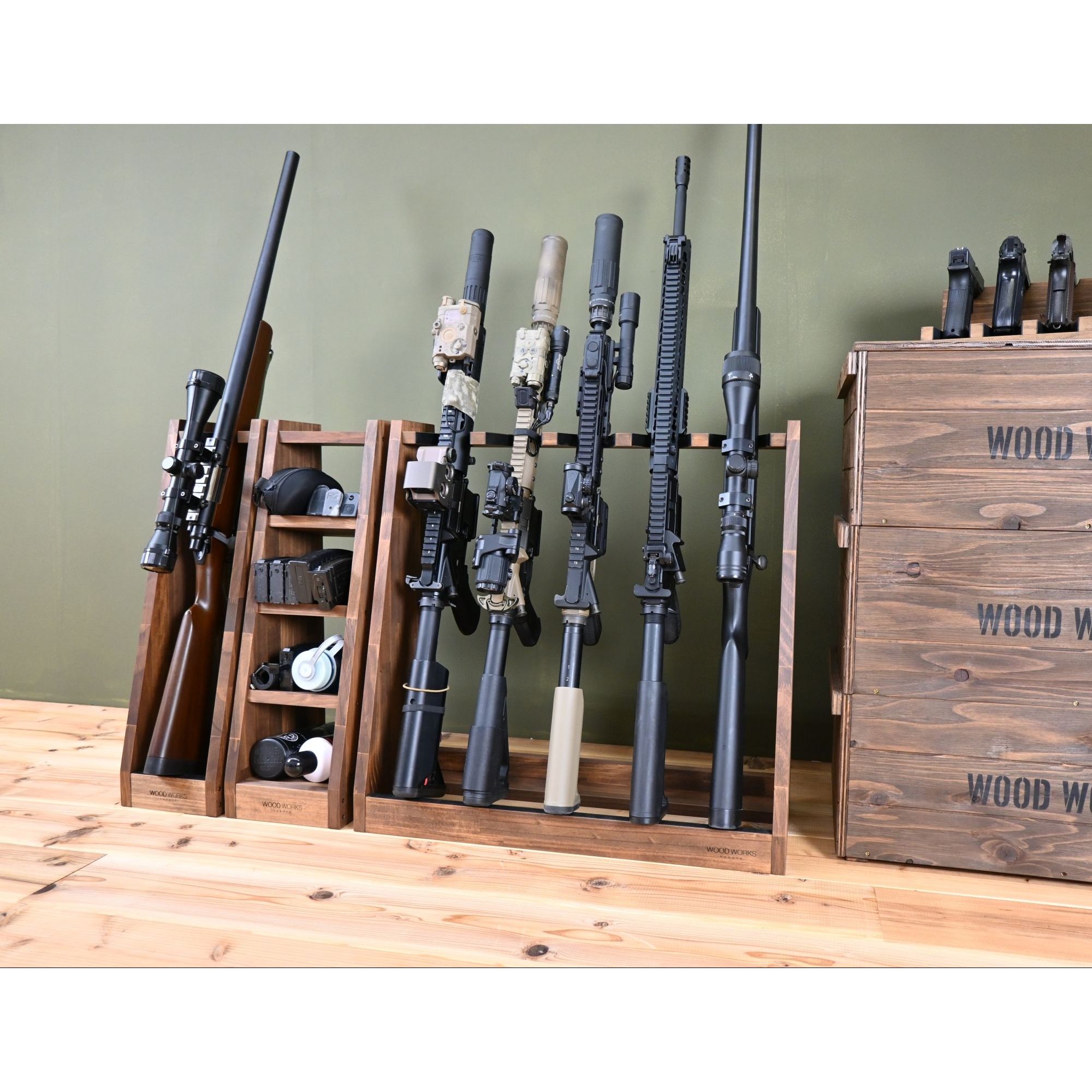 楽天市場】月間優良ショップ連続受賞 WOODWORKS ガンラック 3丁掛 （色