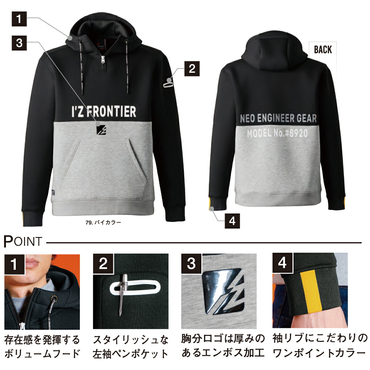 楽天市場】作業着 ハーフジップ フーディー アノラック パーカー