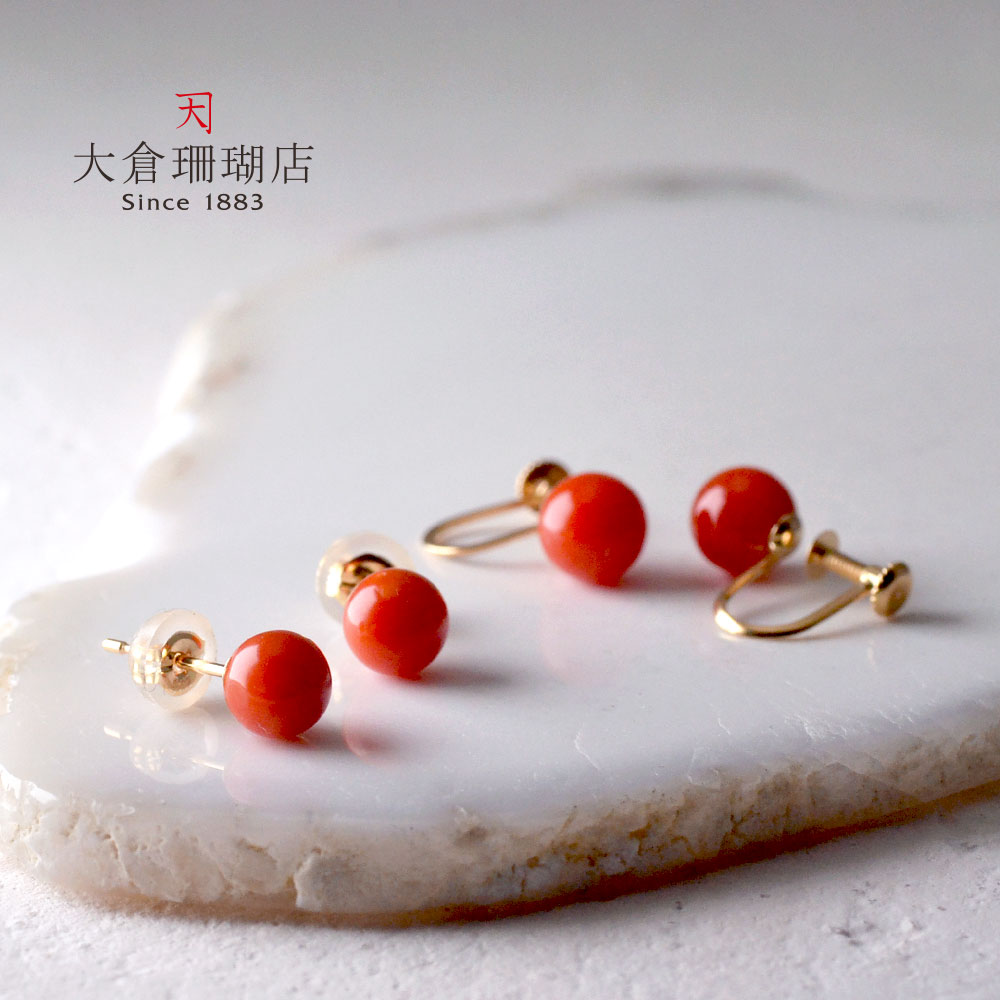 楽天市場】赤珊瑚 イヤリング ピアス サンゴ さんご K18 18金 一粒