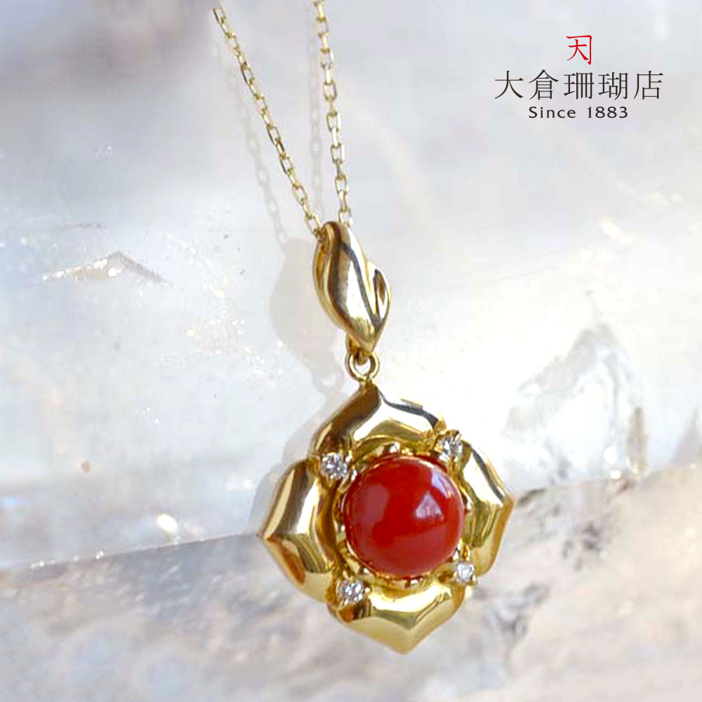 楽天市場】血赤珊瑚 ペンダント トップ サンゴ さんご ダイヤ 18金 K18