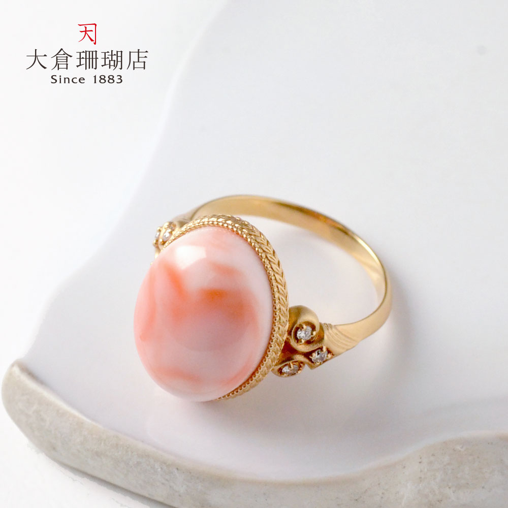 楽天市場】深海珊瑚 リング 指輪 サンゴ さんご ダイヤ 18金 K18